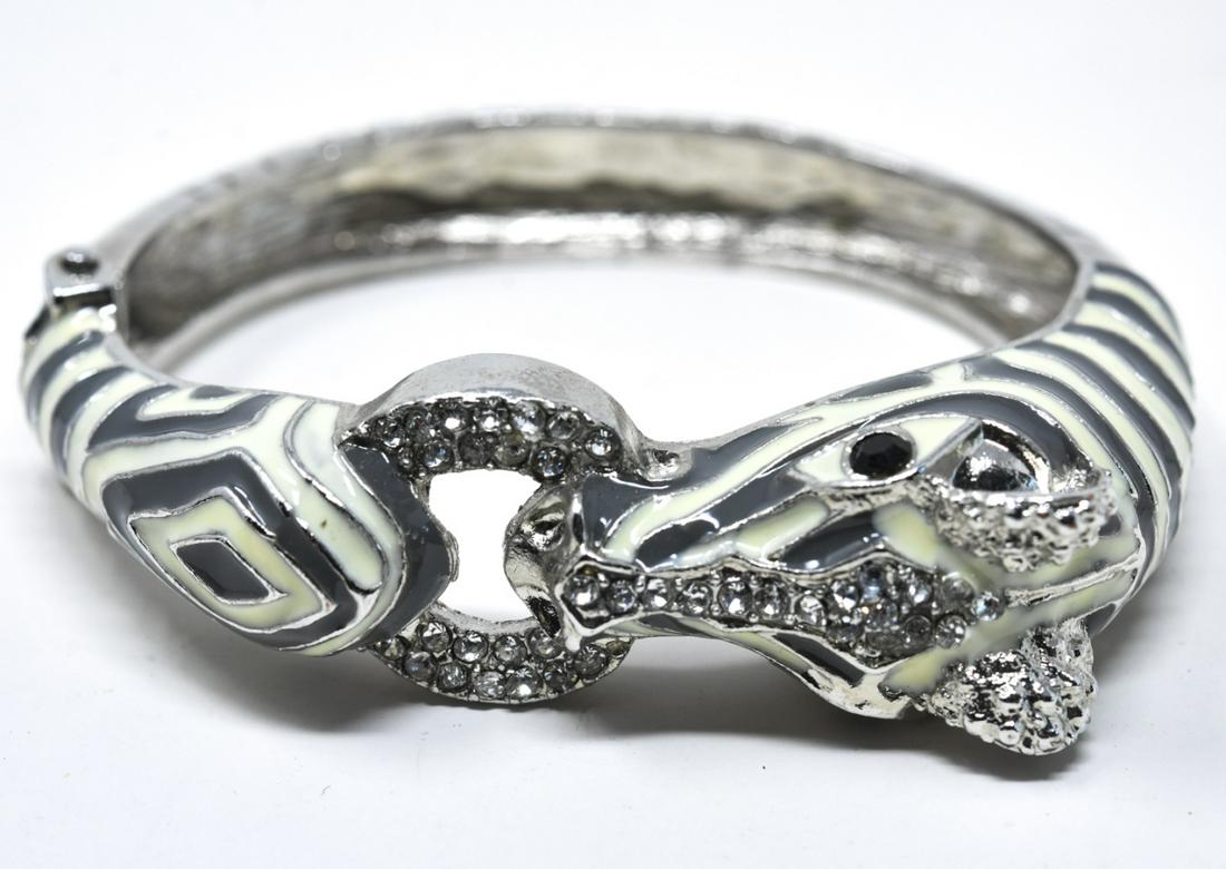 Costume Zebra Bracelet Style of Kenneth J Lane: Vintage Costume Zebra Form Bracelet Style of Kenneth J Lane. Decorated with enamel and crystals this statement piece is unsigned.