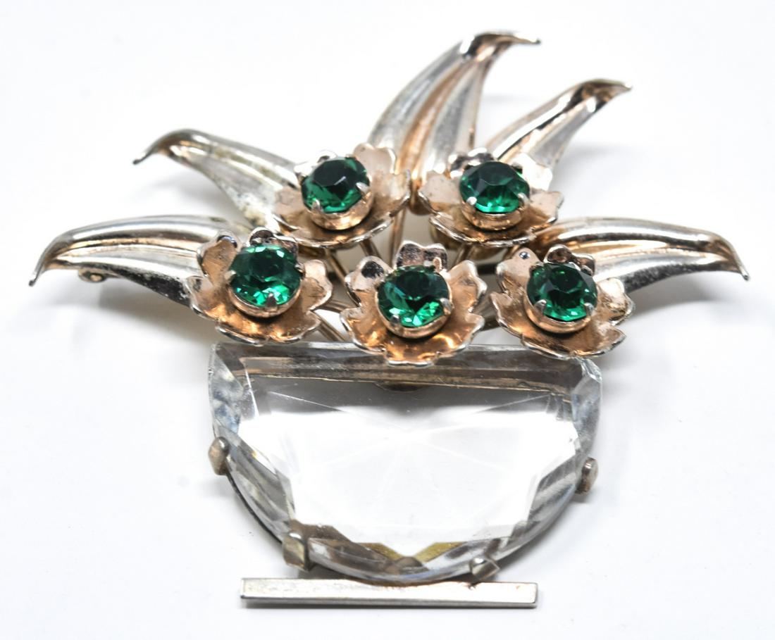 Vintage C 1940s Sterling & Emerald Paste Brooch (1 of 7)