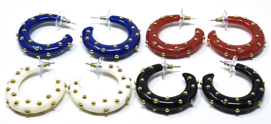 Vintage Kenneth Jay Lane Set of Four Hoop Earrings: Vintage Kenneth Jay Lane Set of Four Hoop Earrings. Enamel and gilt metal in fitted original box. Each measures 1.25 inches in diameter.