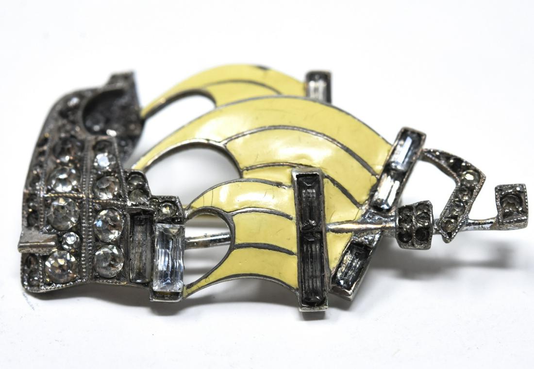 Antique Art Deco Sterling Enamel Paste Brooch: Antique Art Deco Sterling Enamel Paste Brooch. Ship motif. Measures 1.5 inches in length.