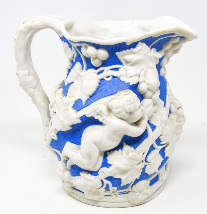 Antique 19th C Jasperware Pitcher w Cherubs (1 of 8)
