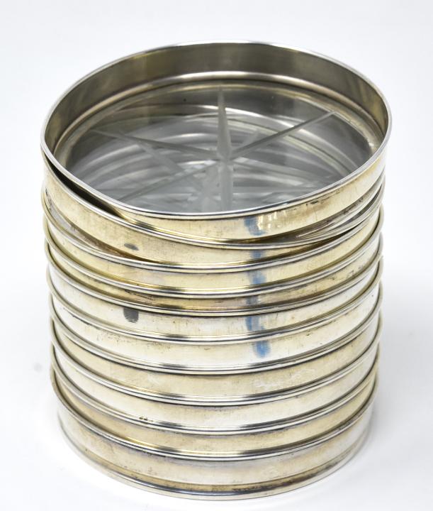 Set of Ten Sterling Silver & Cut Glass Coasters (1 of 9)