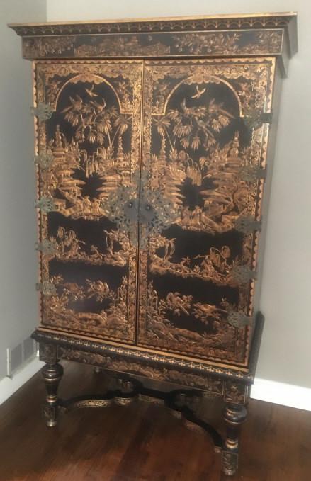 Hand Painted Black Lacquer Chinoisserie Cabinet (1 of 7)