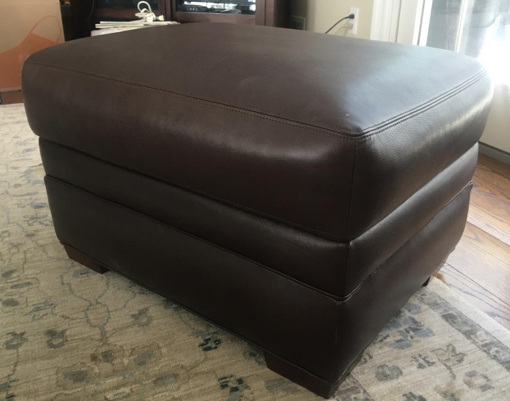 Crate & Barrel Brown Leather Storage Ottoman (1 of 8)
