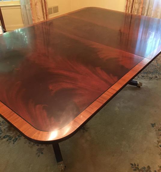 Double Pedestal Flame Mahogany 4 Leaf Dining Table (1 of 5)