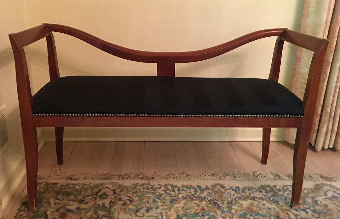 Biedermeirer Style Open Back Bench Nail Head Trim: Biedermeirer Style Open Back Bench with Nail Head Trim and Custom Silk Upholstery in Black. 28 inches x 44 inches x 17 inches