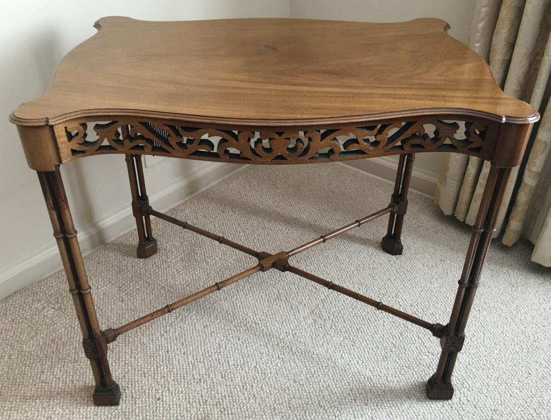 Carved Chinese Chippendale Faux Bamboo Side Table (1 of 5)