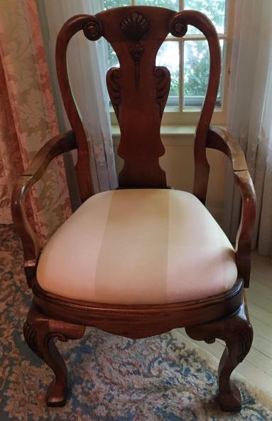 Antique Carved Queen Ann Upholstered Arm Chair (1 of 4)
