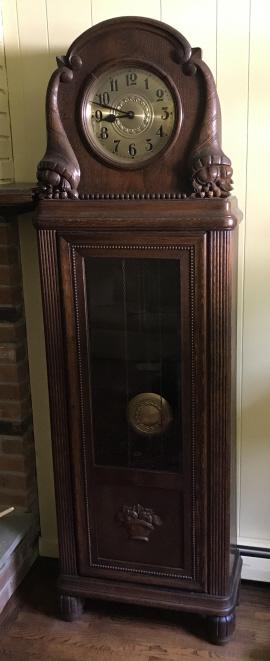 Antique Hand Carved Oak Case Grandfather Clock (1 of 4)