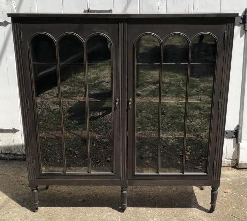 Antique English Paned Glass Door Display Cabinet (1 of 4)