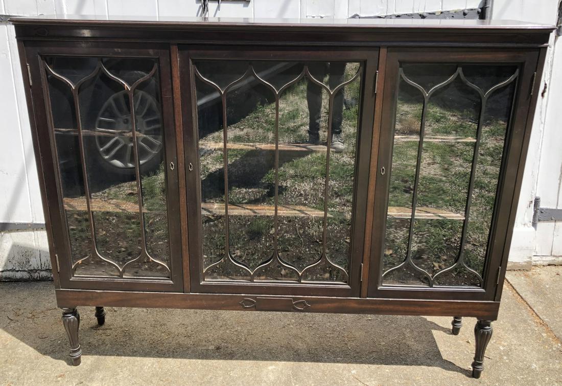 Antique English Paned Glass Door Display Cabinet (1 of 5)