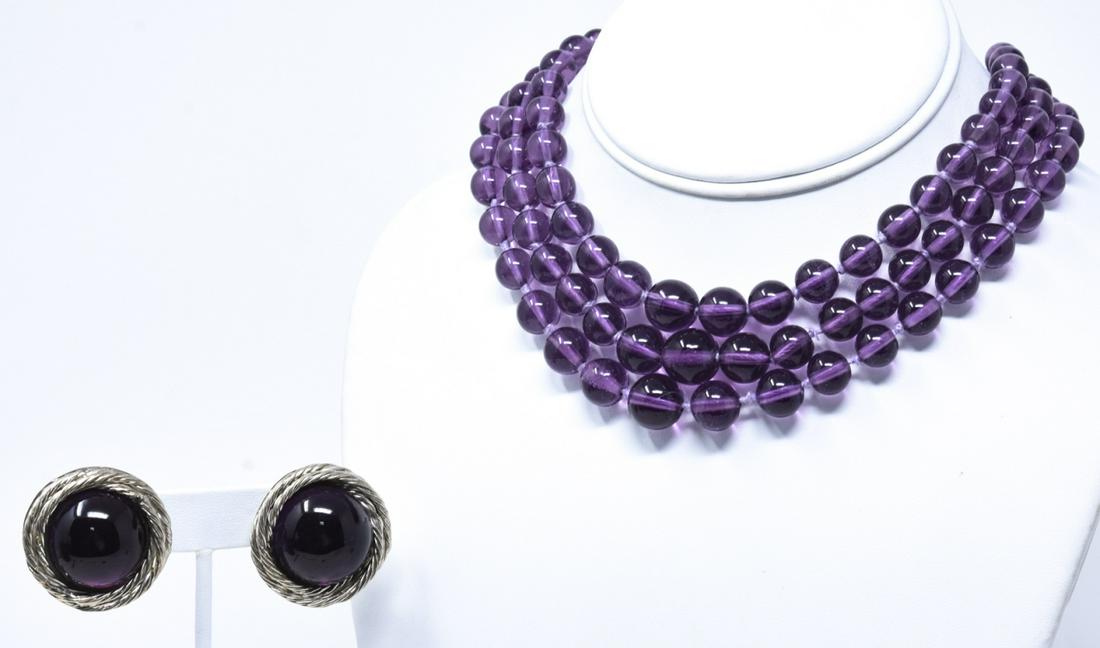 Vintage Amethyst Glass Necklace & Earring Parure (1 of 7)