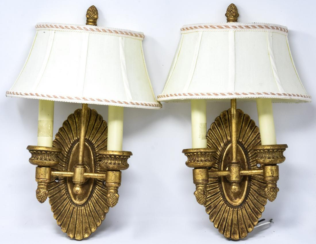 Pair Neoclassical Double Arm Gilt Wall Sconces (1 of 8)