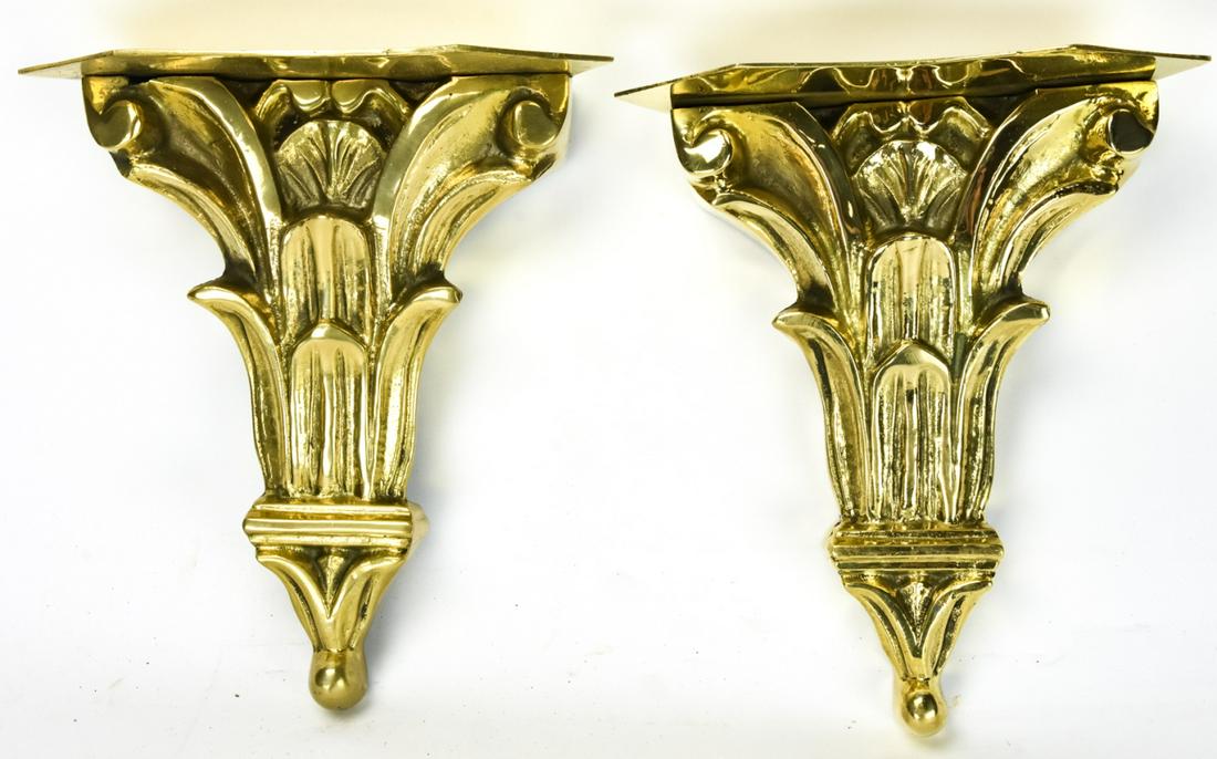 Pair Heavy Gilt Brass Deco Style Wall Brackets (1 of 7)