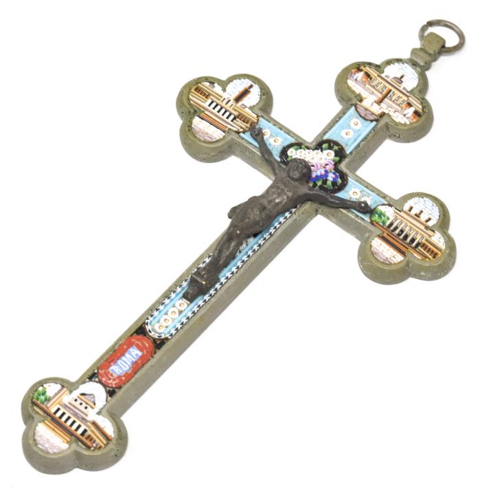 Large Antique Italian Micro Mosaic Crucifix Cross (1 of 6)