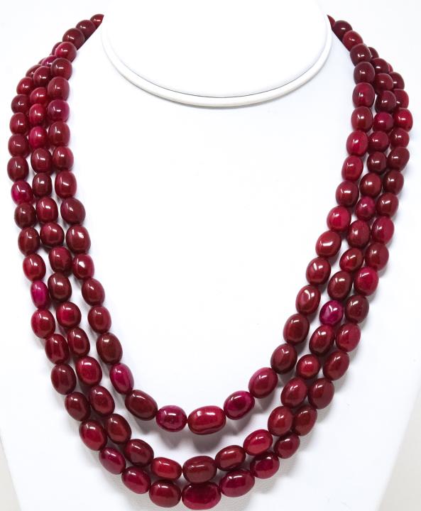 Triple Strand 570 Carat Tumbled Ruby Bead Necklace (1 of 6)