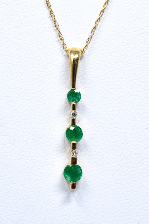 Three stone Emerald and Diamond Pendant Necklace (1 of 7)
