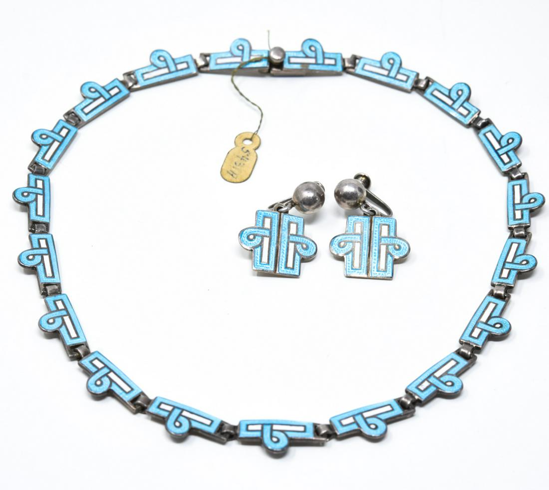 Margot de Taxco Sterling and Enamel Aqua/White Set (1 of 7)