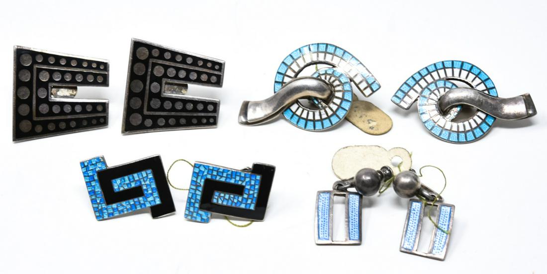 4 Sets Margo de Taxco Sterling & Enamel Earrings (1 of 8)