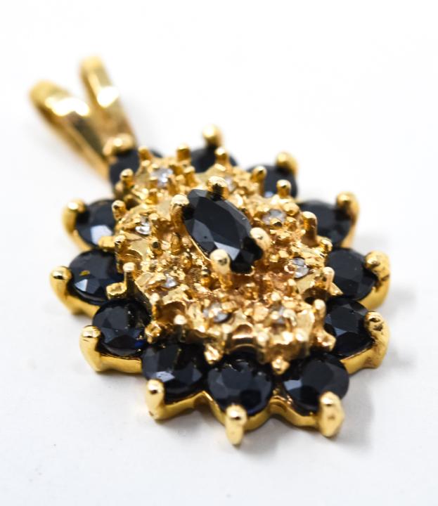Vintage 10K Gold Diamond and Sapphire Pendant (1 of 5)