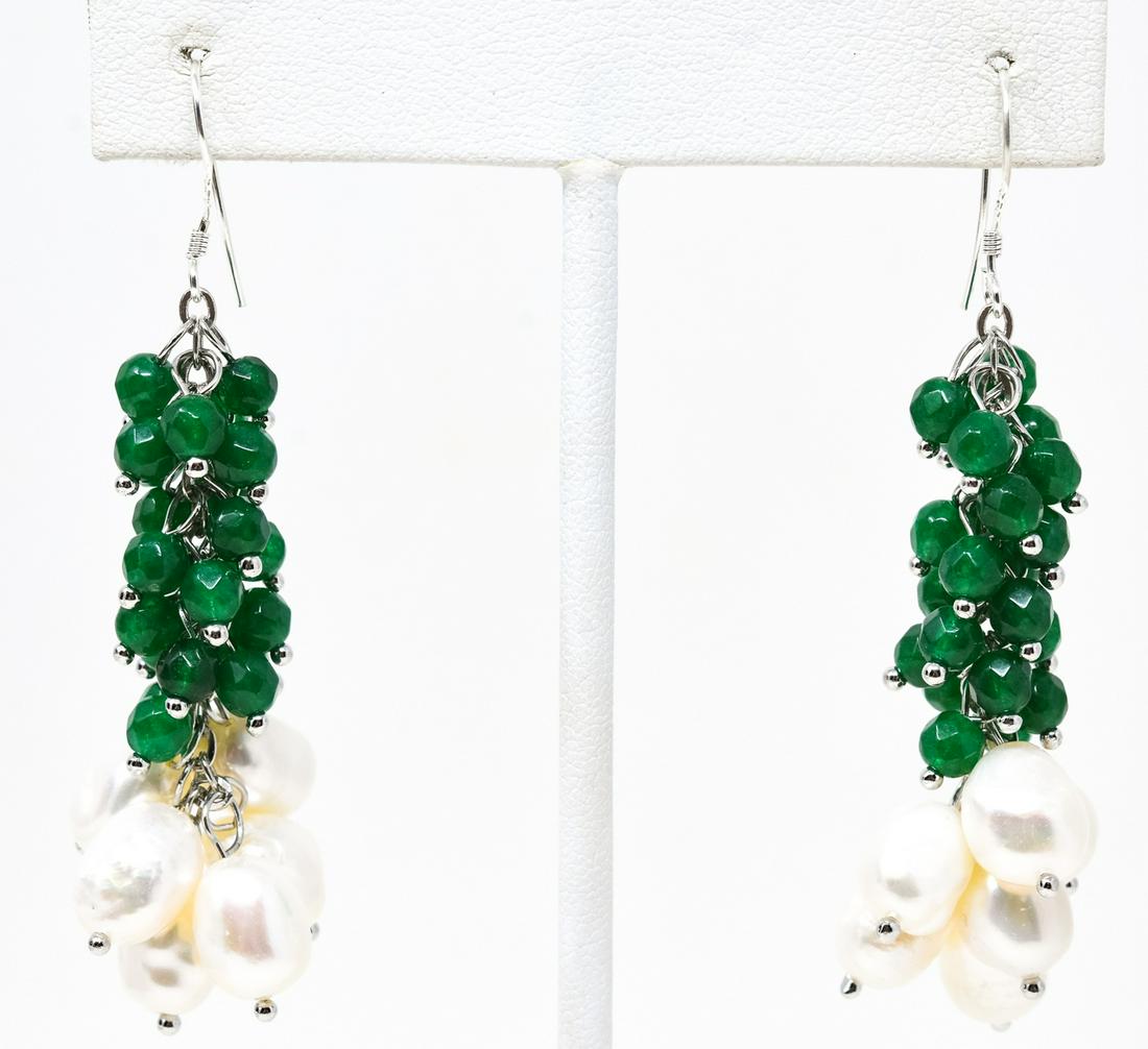 Pair of Sterling Silver Emerald & Pearl Earrings (1 of 5)