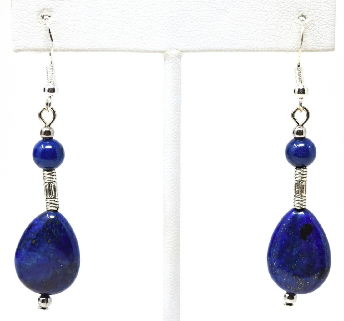 Pair of Sterling Silver & Lapis Lazuli Earrings: Pair of Sterling Silver & Lapis Lazuli Earrings. Hallmarked. Each measures 2.5 inches in length.