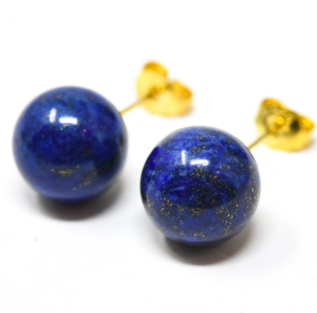 Pair of 6mm Carved Lapis Lazuli Stud Earrings: Pair of 6mm Carved Lapis Lazuli Stud Earrings