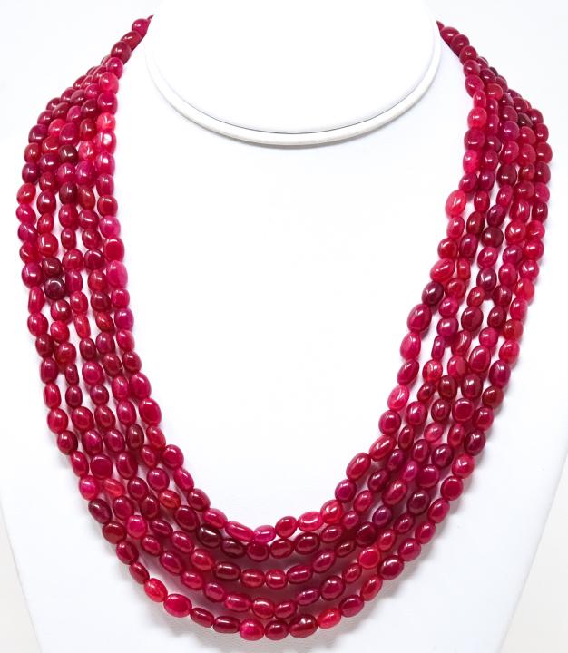 Five Strand 500 Carats Tumbled Ruby Bead Necklace (1 of 6)