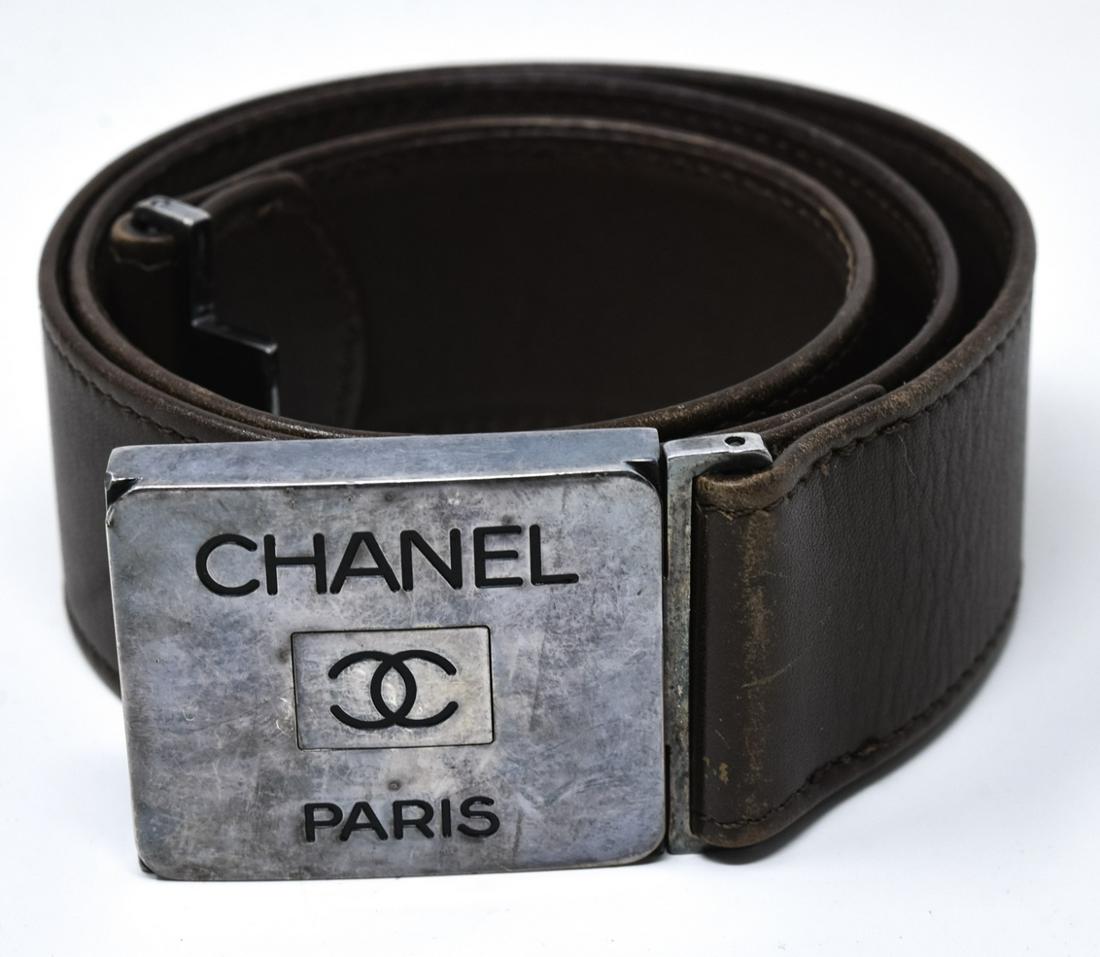Vintage Chanel C 1996 Brown Leather Belt w Buckle (1 of 7)