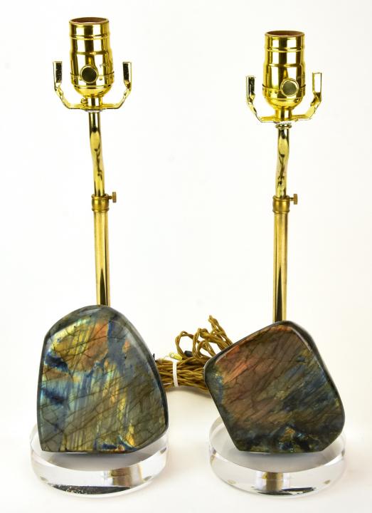 Pair of Labradorite Stone & Lucite Modern Lamps (1 of 10)