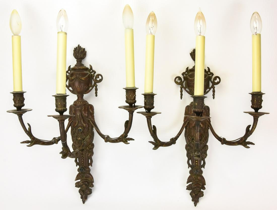 Pair of French Antique Bronze Wall Sconces (1 of 9)