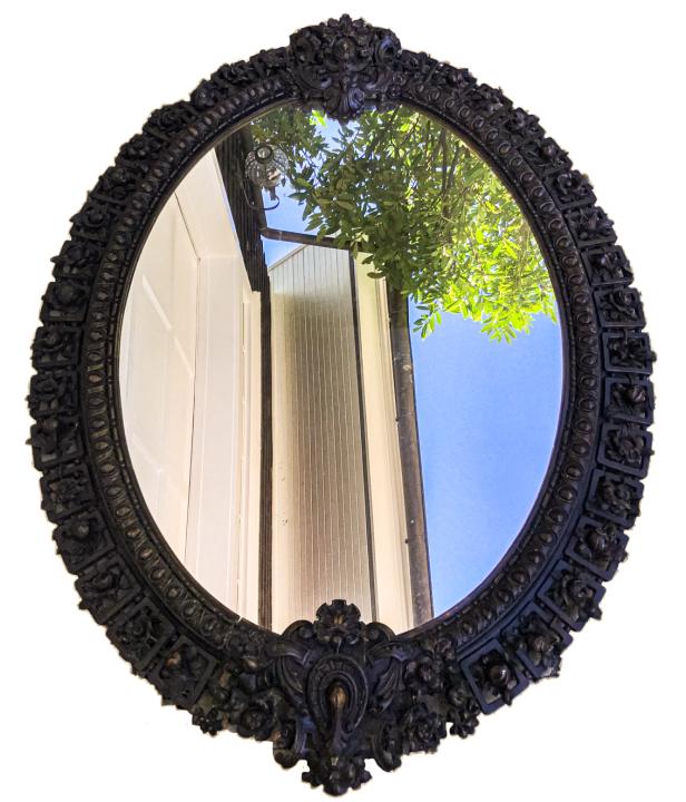 Large Antique 19th C Black Forest Style Mirror (1 of 6)