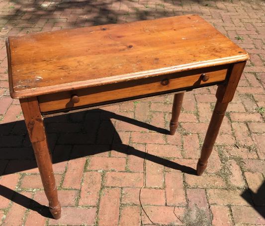 Antique 19th C Pine Wood Console w Drawer (1 of 3)