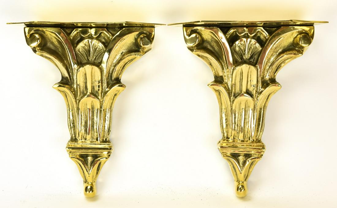 Pair Corinthian Style Heavy Brass Wall Brackets (1 of 7)