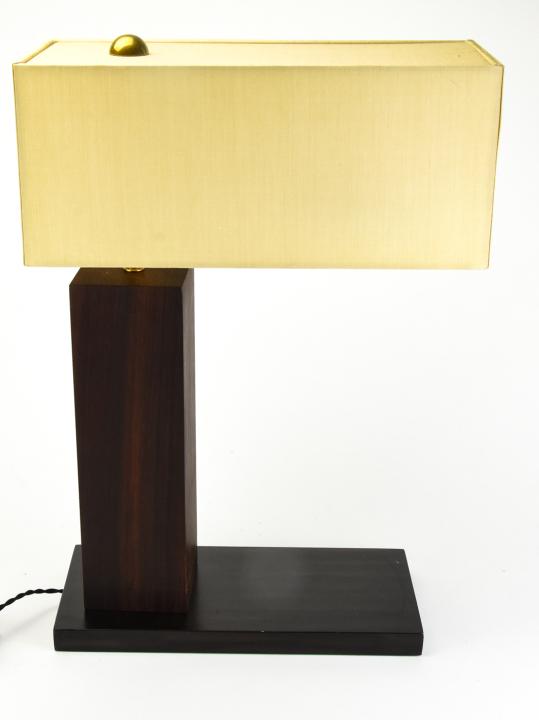Contemporary Lamp Blackman Cruz Designed by Lika: Contemporary Lamp by Blackman Cruz Designed by Lika Moore. Signed on back. The gilt brass finials are articulated to direct the light. Measures 20.5 x 13 x 6 inches.