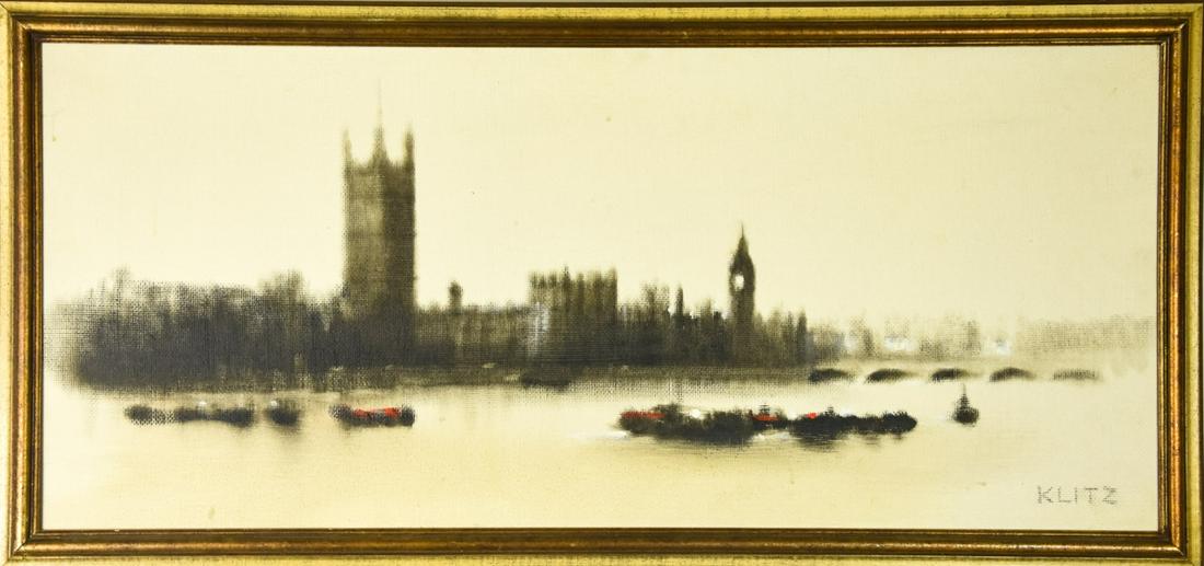 London Houses of Parliament Painting by Klitz: London Houses of Parliament Painting by Klitz. Contemporary painting on canvas. Measures 18.5 x 38.5 inches.
