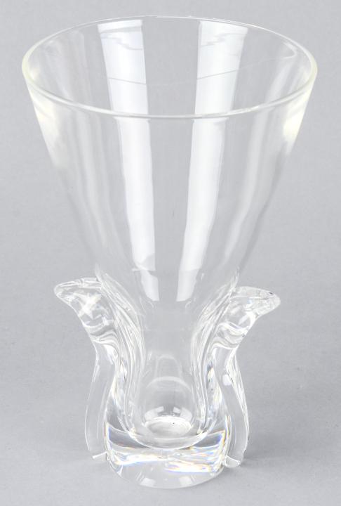 Steuben Crystal Lyre Lloyd Atkins Vase Signed: Steuben Crystal Lyre Lloyd Atkins Vase Signed. 8 inches x 5 inches in diameter.
