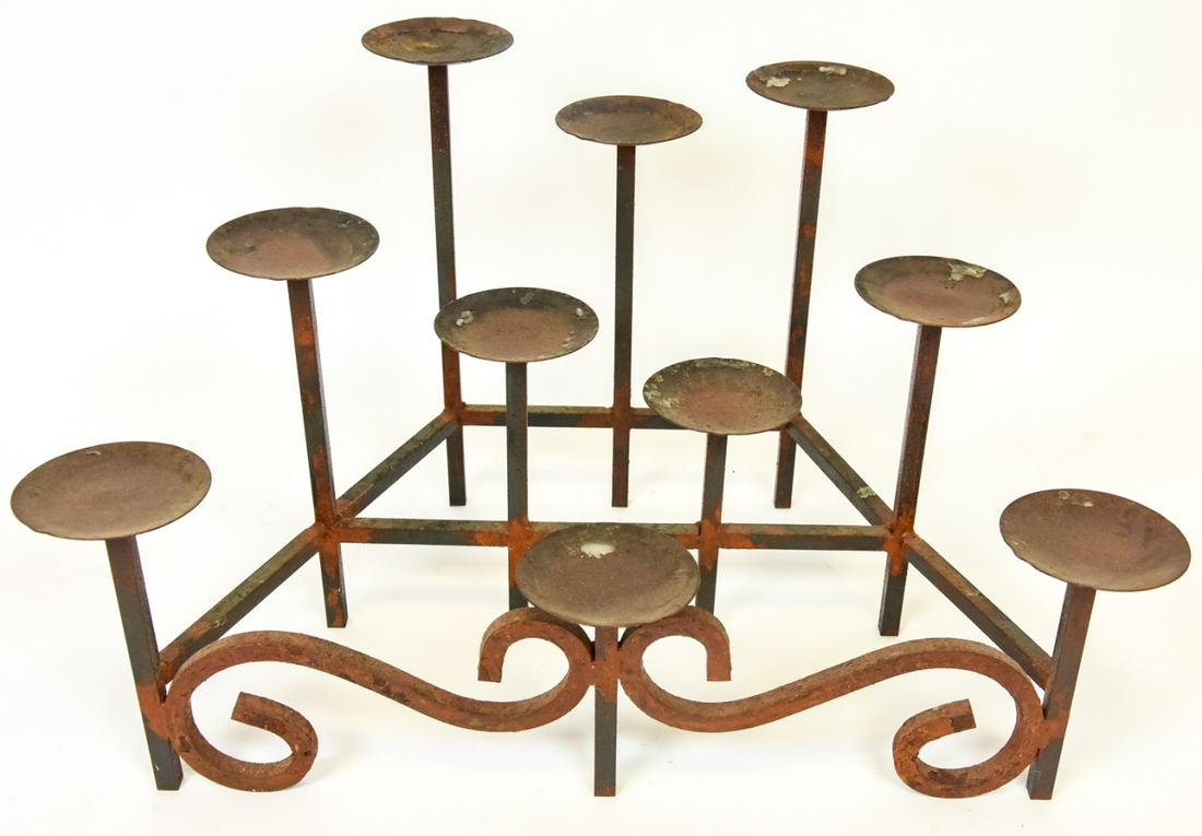Artisan Made Wrought Iron Candelabra w Ten Arms: Artisan Made Wrought Iron Candelabra w Ten Arms. Measures 13.5 x 24.5 x 16 inches.