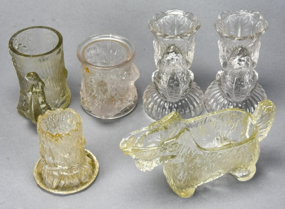 Collection Figural Molded Glass Toothpick Holders: Collection Figural Molded Glass Toothpick Holders. Dog measures 5.75 inches in length.