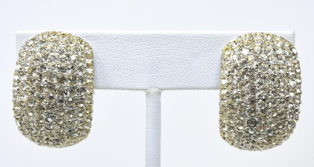 C 1980 Ciner Pave Domed Rectangular Clip Earrings: C 1980 Ciner Pave Domed Rectangular Clip Earrings. Signed. With clear pave stones. Each measures 1 1/8 inches.