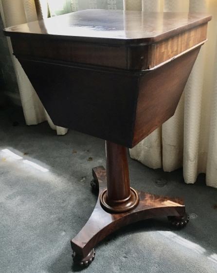 Antique American Empire Pedestal Sewing Table: Antique American Empire Pedestal Sewing Table. 28 inches x 18 inches x 15 inches