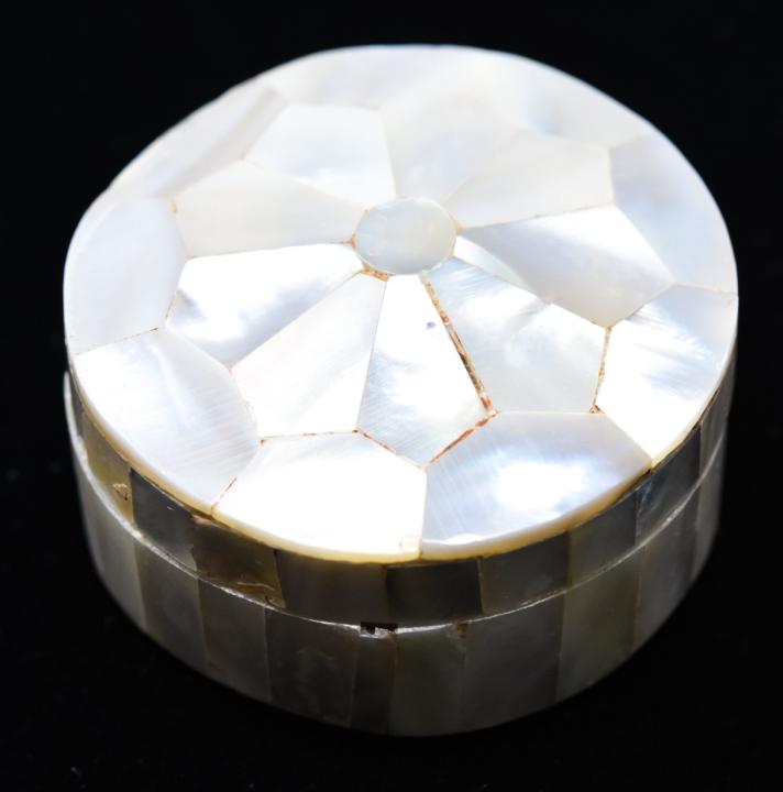 Vintage Mother of Pearl Snuff / Pill Miniature Box: Vintage Mother of Pearl Snuff / Pill Miniature Box. Measures 1.5 inches in diameter.