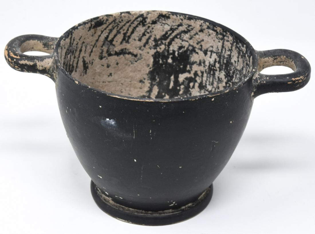 Antique Roman / Etruscan Pottery Urn: Ancient or Antique Roman / Etruscan Pottery Urn. Measures 4.5 inches in height. Exact age unknown, the pieces in this collection were collected by an Italian family that immigrated to the United State