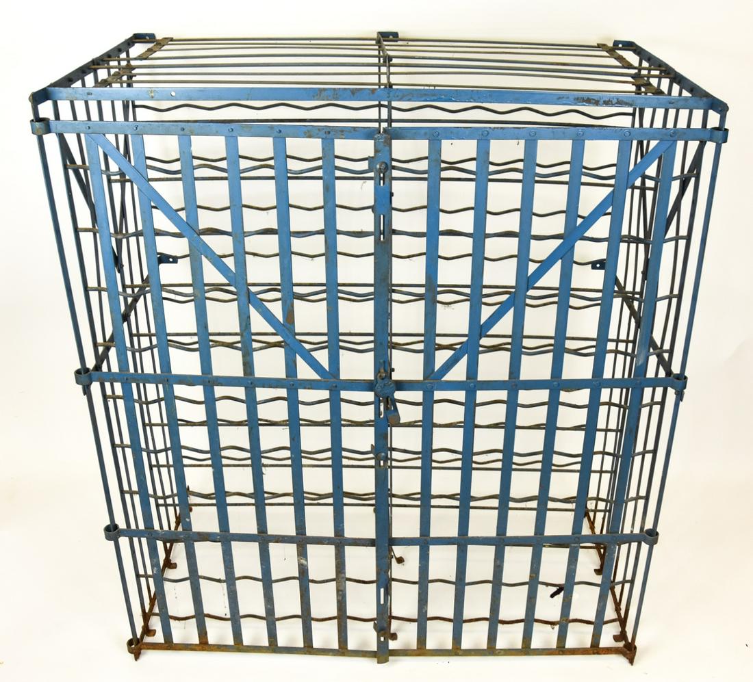 Vintage Wrought Iron Double Wine Rack w Doors: Vintage Hand Wrought Iron Double Wine Rack w Doors. 44 inches x 40 inches x 40 inches