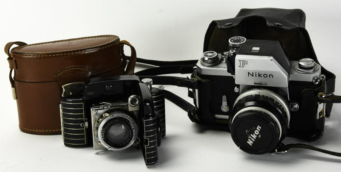 Vintage Kodak Bantum Special & Nikon Camera: Vintage Kodak Bantum Special & Nikon Camera. Both in original leather cases. Kodak Camera measures 3 inches x 5 inches x 4 inches