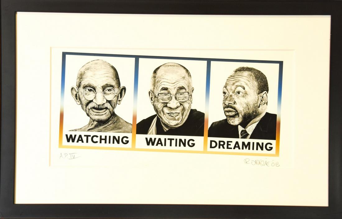 Robbie Conal Watching Waiting Dreaming Print: Robbie Conal Watching Waiting Dreaming Print. Professionally framed and matted. Measures 17.5 x 27 inches.