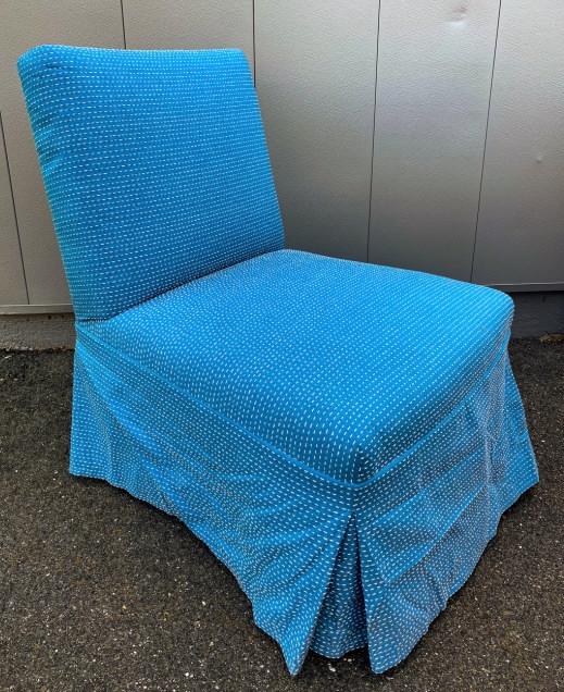 Contemporary Custom Made Slipper Chair w Skirt: Contemporary Custom Made Slipper Chair w Skirted Base. Measures 31 x 24 x 24 inches. Property of a designer decorated Manhattan, New York penthouse apartment.