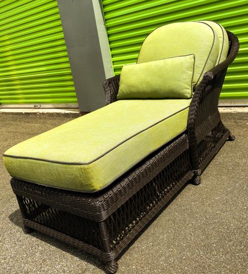 Contemporary Wicker Pool / Outdoor Chaise Lounge: Contemporary Wicker Pool / Outdoor Chaise Lounge w Cushions. Measures 34 x 62 x 39 inches. Property of a designer decorated Manhattan, New York penthouse apartment.