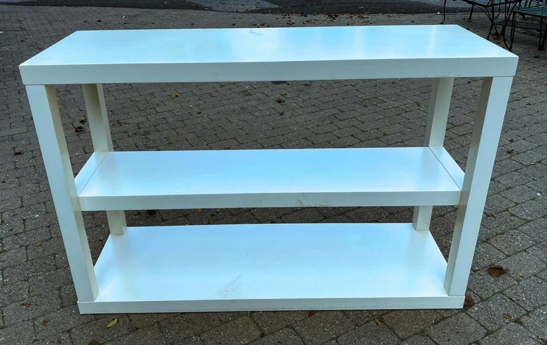 Contemporary Parsons Form White Console Table: Contemporary Parsons Form White Console Table. measures 32 x 48 x 16 inches.