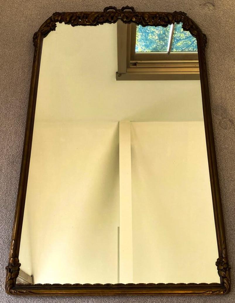 Antique French Rococo Style Arch Top Wall Mirror: Antique French Rococo Style Arch Top Wall Mirror w Bow Motif. Measures 49 x 30 inches.